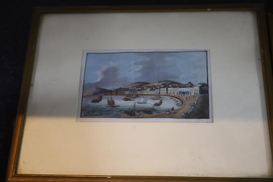 A set of four Chinese pith paintings of Chinese harbour scenes, 19th century, 9 x 14cm